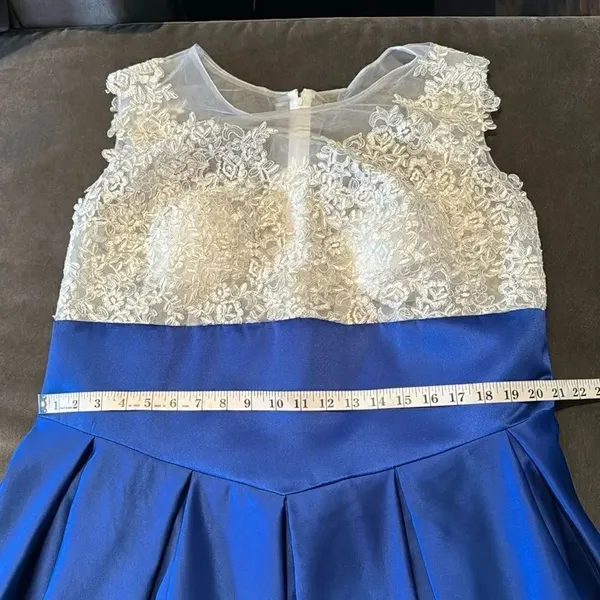 Women’s High Low Blue & White Formal Party Wedding Guest Satin Dress Size XL - Image 7