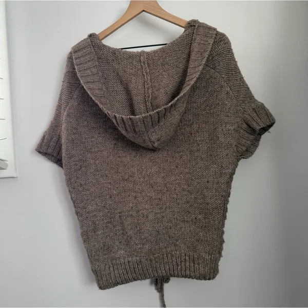 american eagle XS/S Short Sleeve Hooded Sweater Wool Alpaca Cable Knit Relaxed - Image 5