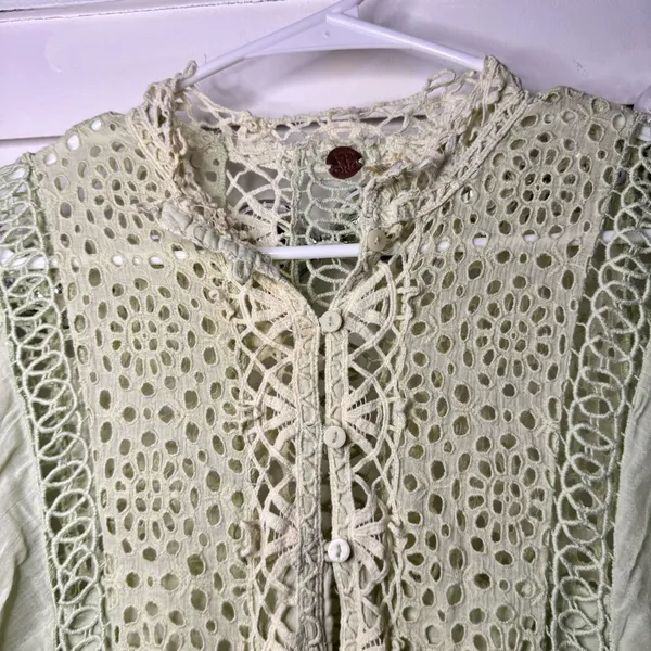 Free People One Karma Lace Mini Dress Light Green Cotton Gauze - Image 4