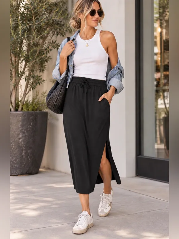 Lululemon Glide Away midi Slip Skirt with pockets Black 6 - Image 2