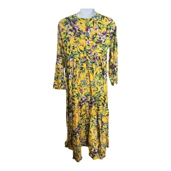 Annah Hariri Yellow Floral Maxi Dress Plus Size 16 Long Sleeve Plaid Sundress - Image 7