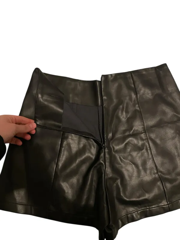 Black Faux Leather Mini High Waisted Shorts M - Image 3