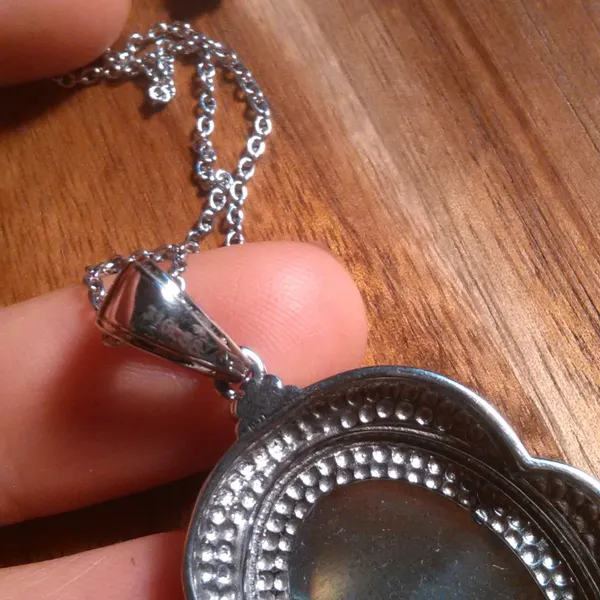 Madagascar Fire Labradorite Feather Stainless Steel Pendant Necklace - Image 4