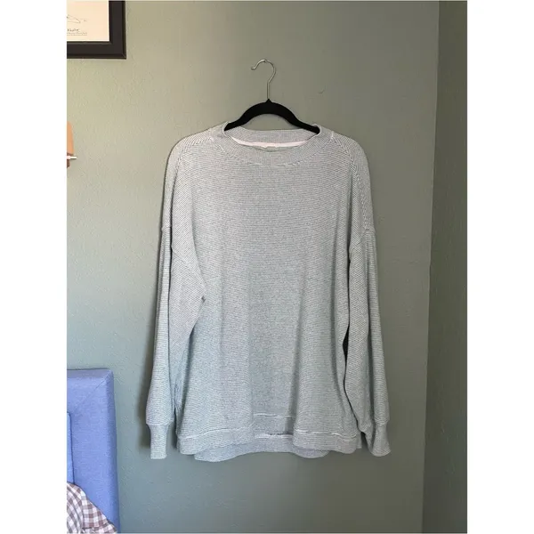 Aerie Waffle Soft Oversized Pullover Sweater Size Small Green White Thermal - Image 2