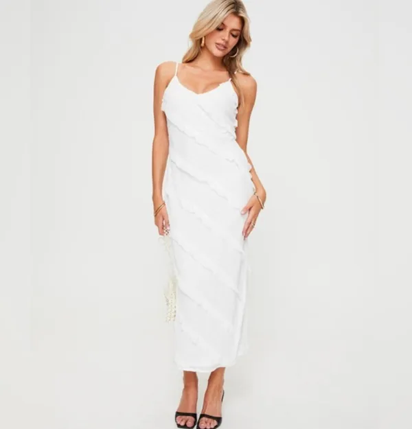 Princess Polly White Ruffle Midi Dress - Image 3