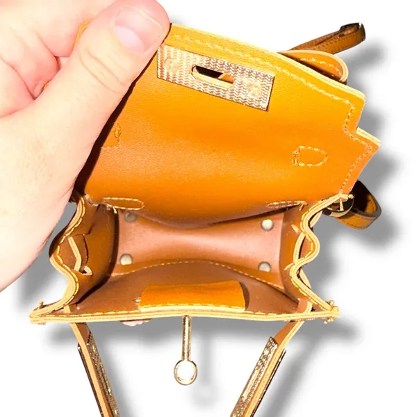 Mini Brown Crossbody Bag Floral Applique Gold‎ Lock Women’s Adjustable Strap - Image 5