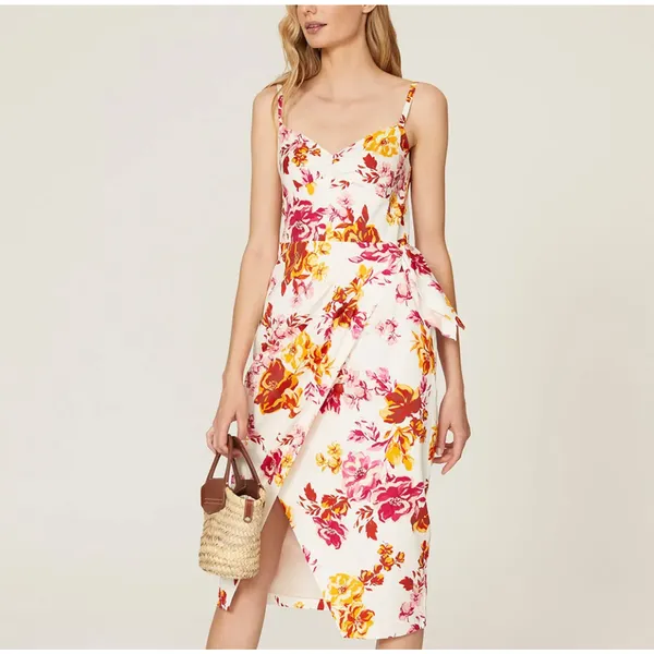 Great Jones Floral Midi Slip Dress SIZE 14 Cocktail Cotton Ruched Designer $250 - Image 2
