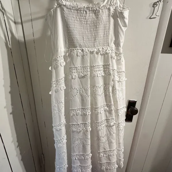 Anthropologie White Lace HEART Dress broken zipper - Image 4