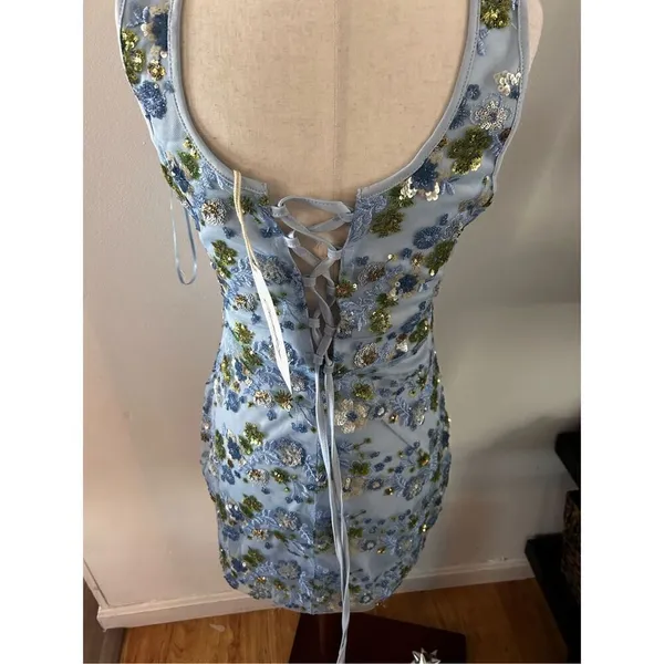 Blue sequence flower dress size medium - Image 3