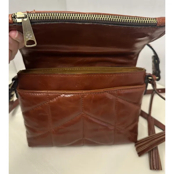 Patricia Nash Corfu Quilted Leather Crossbody Bag Purse Cognac Brown Oil-Waxed - Image 8