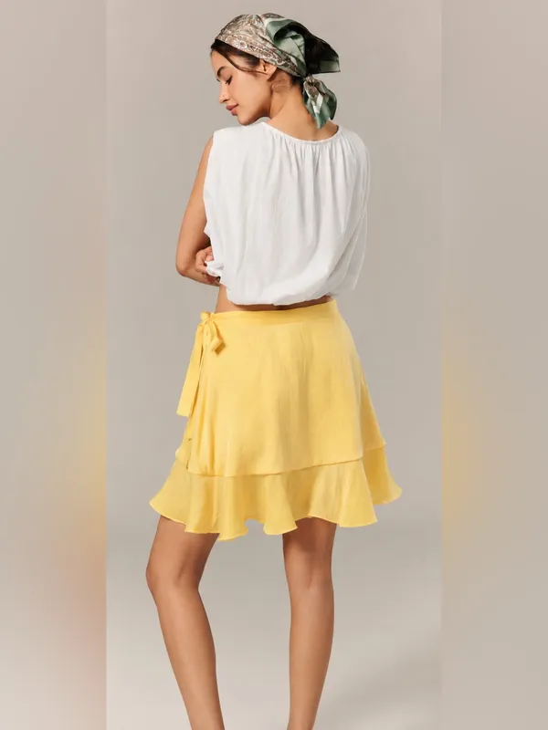 Anthropologie‎ Maeve Ruffle Mini Skirt in Sunray Yellow XS NWT - Image 2