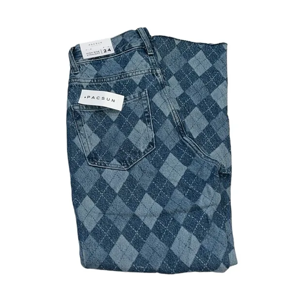 PacSun Eco Diamond Print High Waisted Straight Leg Jeans - Image 6