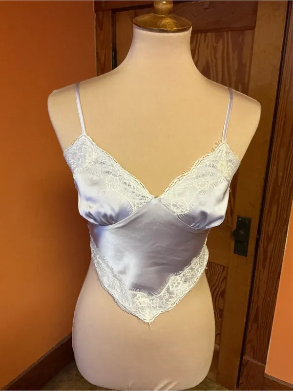 Forever 21 Y2K Inspired Satin Lace Cami Handkerchief Hem Lavender Top XS S - Image 12