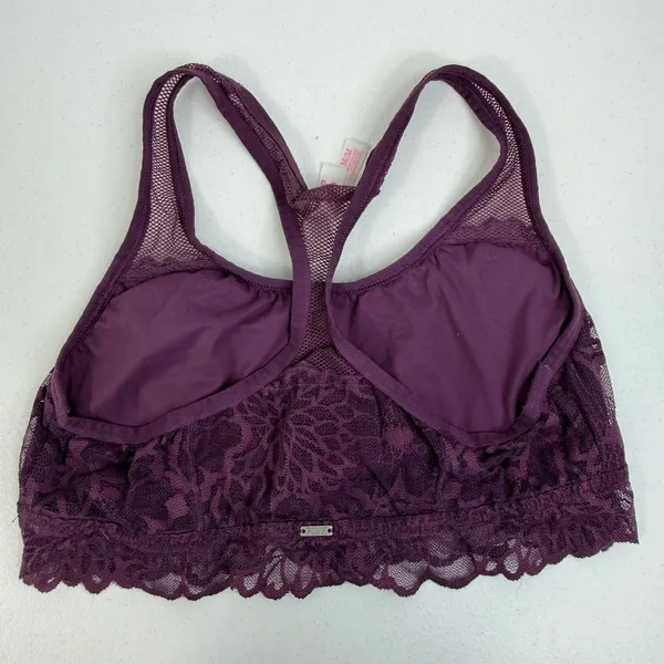 Victoria's Secret PINK M Medium Lace Bralette Bra Pullover‎ Lace Strappy Purple - Image 5