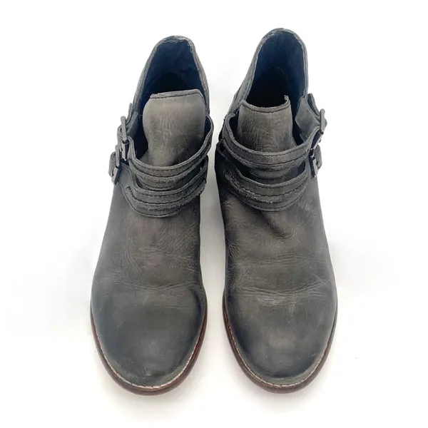 Free People Braeburn Distressed Gray Leather Ankle Boots 37 Double Buckle Strap - Image 9