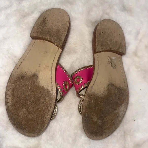 Jack Rogers Pink Gold‎ Leather Preppy Medallion Old Money Sandals Womens Size 5m - Image 9