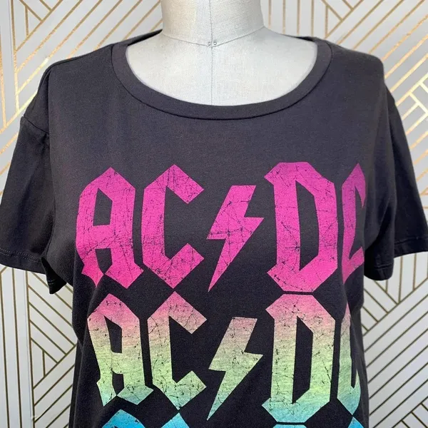 Chaser AC/DC Band Graphic Tee Shirt Gray‎ Neon - Image 2