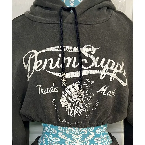 Denim & Supply Ralph Lauren Reworked Crop Hoodie Skirt Set Charcoal Gray L - Image 3