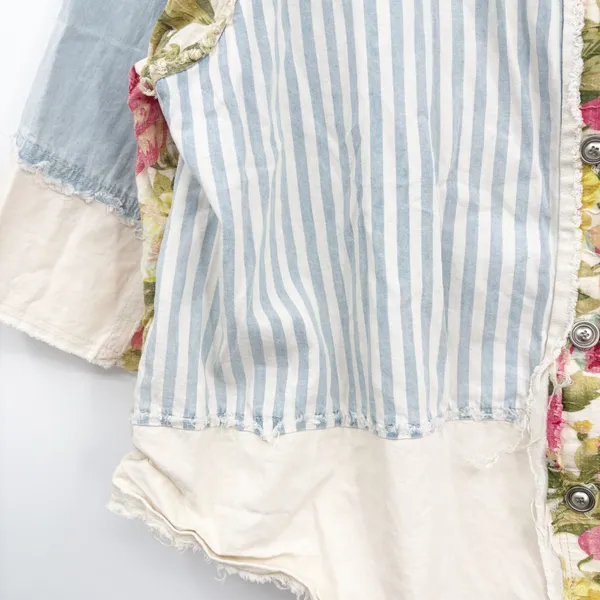 POL Womens Mixed Patchwork Floral Striped Boho‎ Oversized Button Up Shirt Size L - Image 6