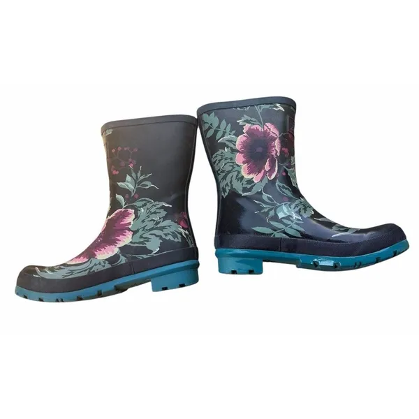 Joules Womens Molly Welly Rainboots Blue Floral Pattern Pink Floral Rain Boots 7 - Image 2