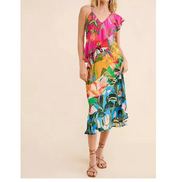Farm Rio Mixed Flowery Ruffle Midi Dress Size XS - Image 2
