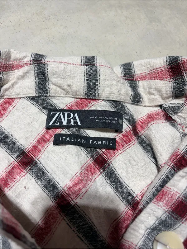 ZARA Plaid Button-Up Shirt Jacket - Cream, Red & Black Italian fabric XL - Image 3