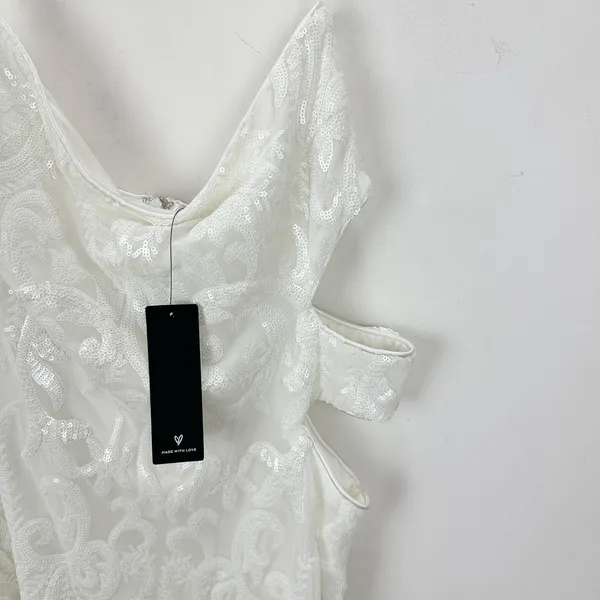 Lulus Want To Wow White Sequin Cutout One-Shoulder Bodycon Mini Dress XL NWT - Image 12