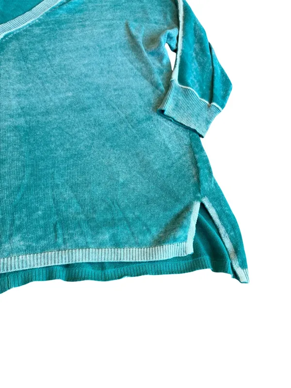 Sundance Teal Mint Trim V Neck Cotton Sweater Sleeve Oversized Medium Women's - Image 6