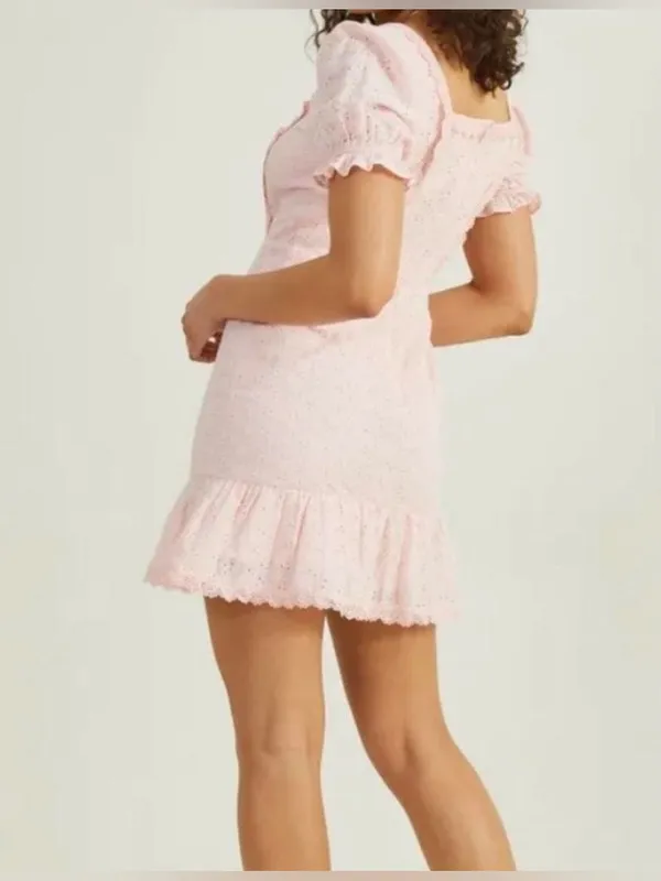 NWT Altar’d state Jaelyn eyelet lace puff sleeve coquette dress blush pink S - Image 2