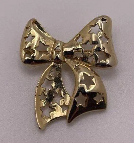 Lot Of 3 Vintage - Modern Brooch Pins Gold Tone / Black - Bow, Butterfly, Star - Image 5