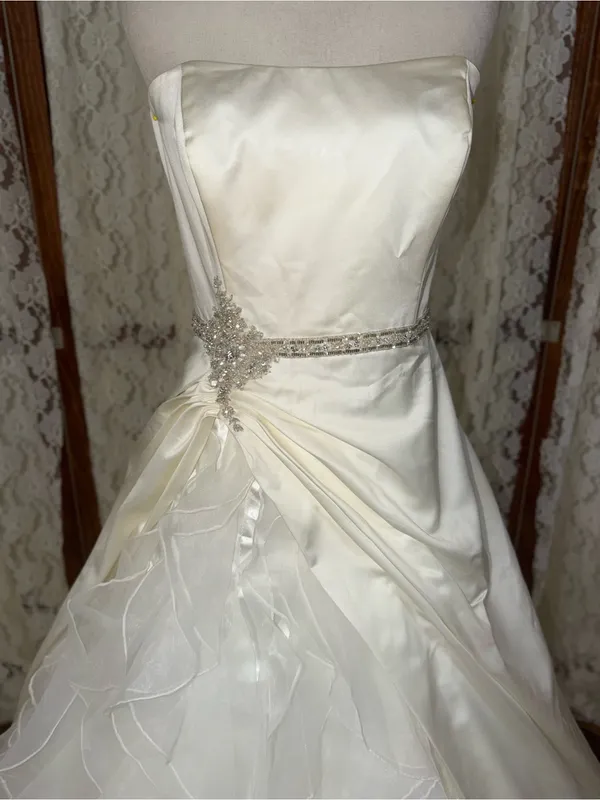 Beautiful David’s Bridal Strapless Satin & Organza Ruffle Wedding Gown - Image 3