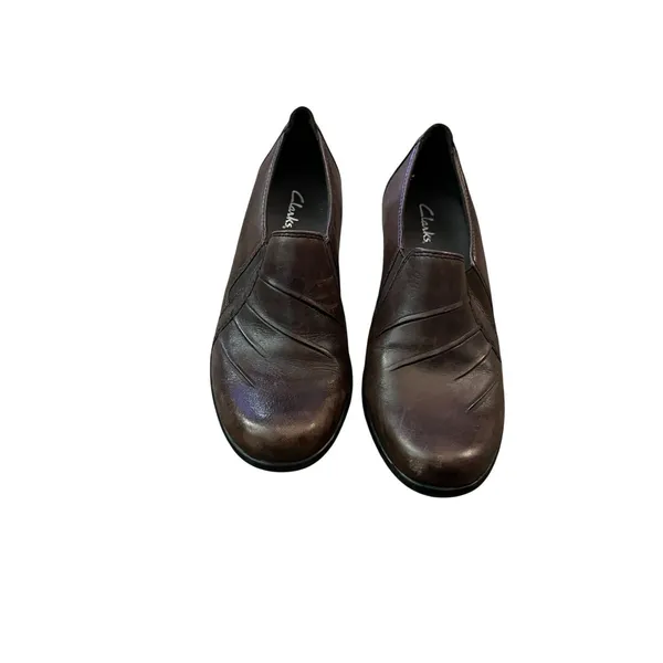 Clarks Partridge Slip On Low Heel Loafers Leather Brown 6M - Image 5