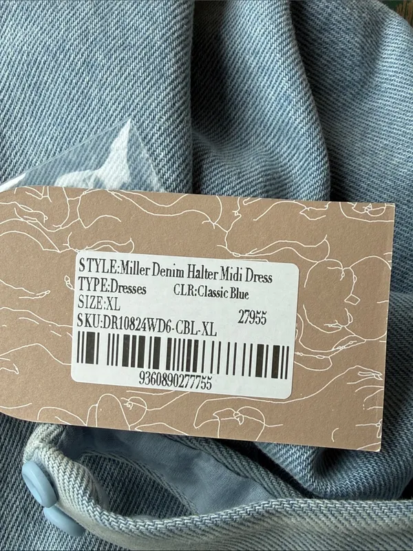 NWT MESHKI miller Light Blue Halter Midi Dress denim wash size XL - Image 2