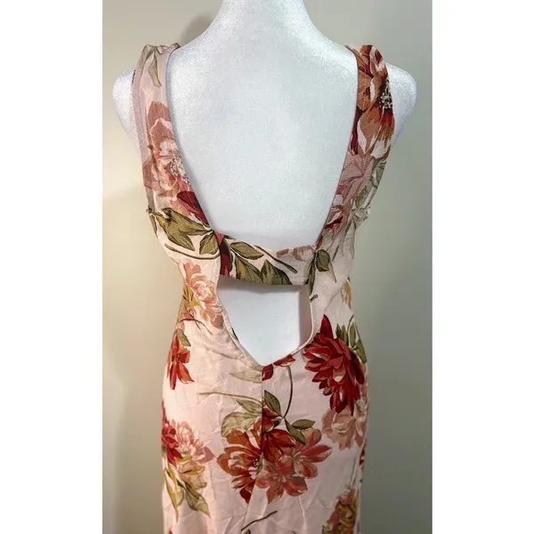 Paper Heart Floral Maxi Dress Womens S Pink New Linen Blend Open Back Sleeveless - Image 6