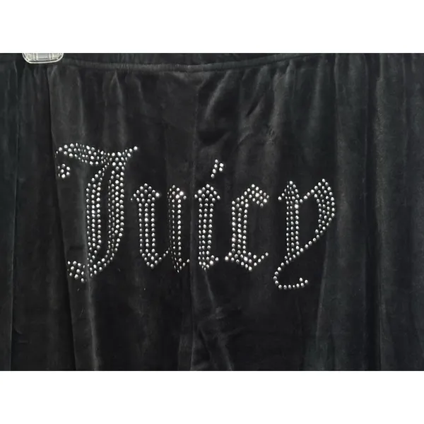 Juicy Couture Y2K Velour Straight Leg Pants Size L Logo Rhinestones Black EUC - Image 4