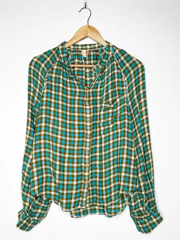 Pilcro Anthropologie Camisa Breezy Ruffle Button Down Shirt Size Large - Image 2