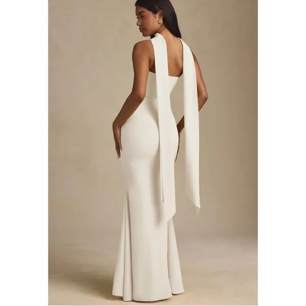Oh Polly Imogene Scarf-Detail Strapless Gown Maxi Dress in Ivory Size 4 - Image 5