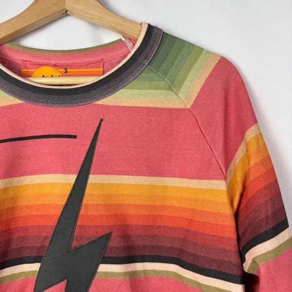 Aviator Nation Serape Bolt Rainbow Stripe Cropped Sweatshirt S‎ - Image 4