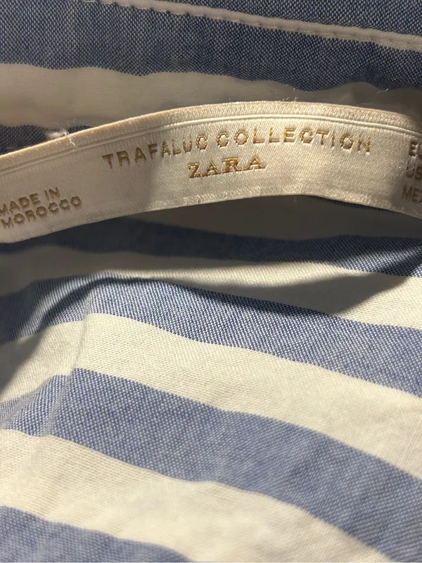 Zara Trafaluc Blue White Striped Button Down Tunic Shirt Womens Extra Small XS - Image 3