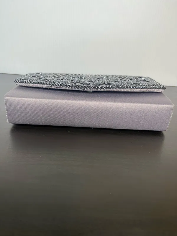 Y2K Beaded Clutch Handbag Gray Purple Evening Formalwear Purse La Regale Classic - Image 5
