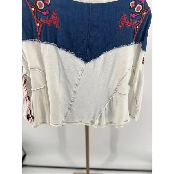 Free People We The Free Rio Henley Small Cream Navy Embroidered Indie Boho - Image 14