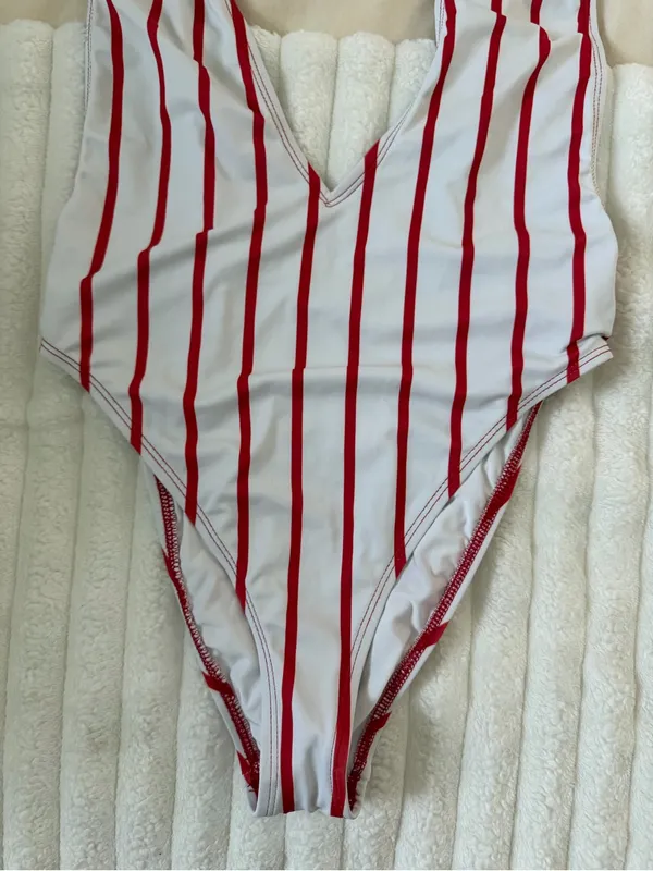 NWOT Dippin’ Daisy’s Red White Stripped Plunge One Piece Bathing Suit - Image 3
