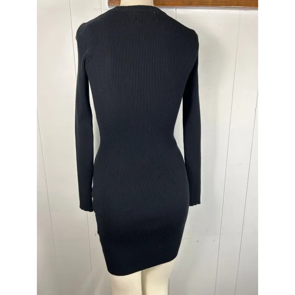 SEEK The Label Women's Black Ribbed Bodycon Mini Dress in Size S. - Image 3