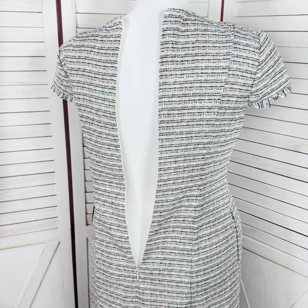 Eliza J Spring Tweed Fringe Hem Fit‎ Flare Dress White Pink Black Size 12 - Image 9