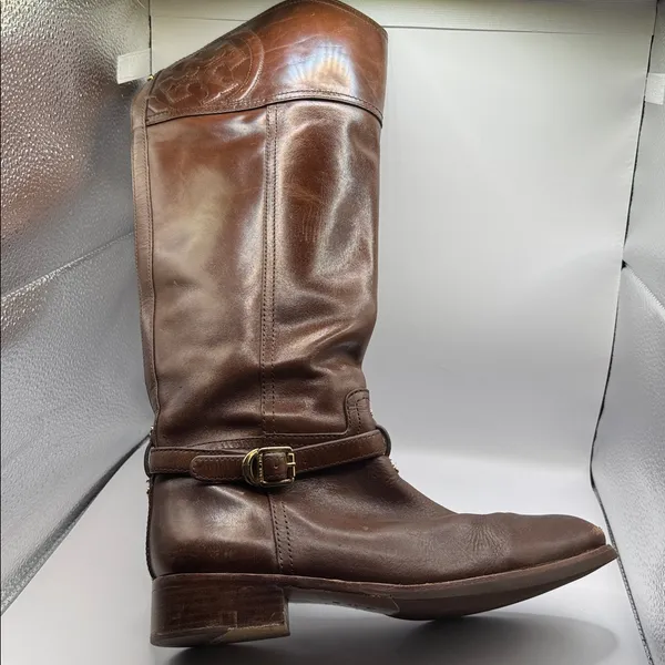 Tory Burch Marlene Riding Boots Brown Leather 9M Gold Buckle Equestrian Tall - Image 5