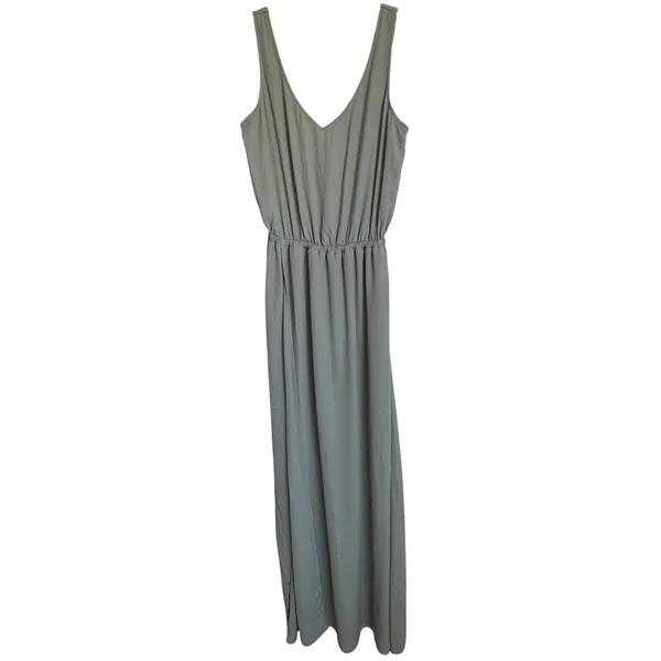 Show Me Your Mumu SMYMM Sz‎ L Kendall Maxi Dress Silver Sage Crisp Slit Flowy - Image 4
