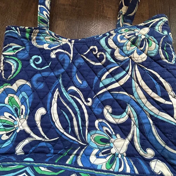 Vera Bradley Mediterranean Floral Quilted Cotton Tote Shoulder Bag Blue Green - Image 2