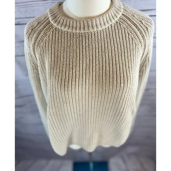 Quince Knit Sweater Womens Medium Beige Crew Neck Ribbed Pullover - Image 2