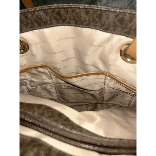 Michael Kors‎ Jet Set Travel Large Mk Signature Logo Tote Handbag Brown 30S11T4B - Image 10