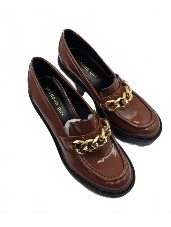 Madden Girl Brown Patent Leather Platform Heeled Loafers Shoes Chunky Size 7.5 - Image 15
